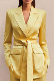 Daffodil Satin Peak Lapel 2 Piece Business Suits with Belt