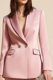 Pink 2 Piece Satin Business Suits with Sleeves