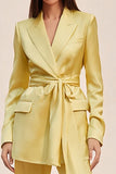 Daffodil Satin 2 Piece Peak Lapel Business Suits with Sash