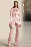 Pink 2 Piece Satin Notched Lapel Business Suits