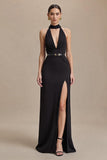Black High Neck Long Formal Dress with Slit