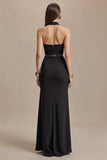Black High Neck Long Formal Dress with Slit