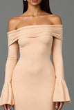 Ruffled Apricot Off the Shoulder Ruched Long Formal Dress
