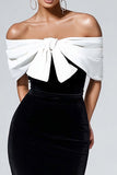 Black White Off The Shoulder Bodycon Formal Dress with Bow