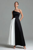 Black White One Shoulder A Line Formal Dress