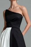 Black White One Shoulder A Line Formal Dress