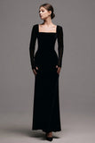 Velvet Black Long Sleeves Sheath Formal Dress