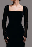 Velvet Black Long Sleeves Sheath Formal Dress