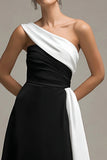 One Shoulder Black White A Line Formal Dress