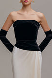 Black Champagne Velvet Strapless Sheath Formal Dress