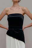 Velvet Black White Sheath Strapless Formal Dress