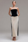 Strapless Black Champagne Sheath Formal Dress