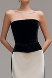 Strapless Black Champagne Sheath Formal Dress