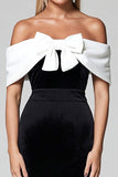 Off the Shoulder Velvet Black White Sheath Formal Dress