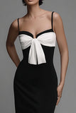 Bowknot Spaghetti Straps Black Formal Dress with Slit