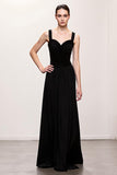Black Sheath Ruched Straps Long Evening Dress