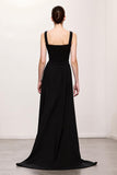 Black Sheath Ruched Straps Long Evening Dress