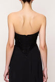 Sweetheart Simple Black Sheath Long Evening Dress with Slit