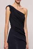 Sheath Black Backless One Shoulder Long Evening Dress