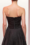 Black Sparkly Strapless Long A Line Evening Dress