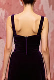 Velvet Simple Dark Purple A Line Long Evening Dress
