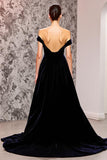 Mermaid Black Velvet Off the Shoulder Sweep Train Formal Dress