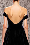 Mermaid Black Velvet Off the Shoulder Sweep Train Formal Dress