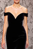 Mermaid Black Velvet Off the Shoulder Sweep Train Formal Dress