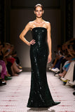 Sparkly Black Sequins Strapless Mermaid Evening Dress
