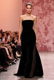Mermaid Black Velvet Strapless Long Evening Dress