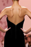 Mermaid Black Velvet Strapless Long Evening Dress