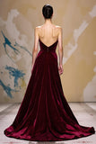 Velvet Dark Red A Line Strapless Long Formal Dress