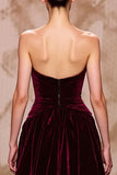 Velvet Dark Red Sweetheart Long Evening Dress with Slit