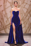 Velvet Dark Red Sweetheart Long Evening Dress with Slit