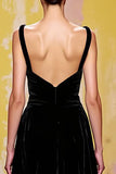 Velvet Simple Black Long Sheath Evening Dress