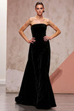 Backless Simple Black Velvet Long Evening Dress