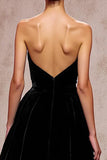 Backless Simple Black Velvet Long Evening Dress