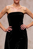 Backless Simple Black Velvet Long Evening Dress
