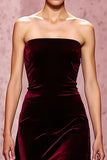 Dark Red Strapless Velvet Long Evening Dress