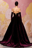 Sweetheart Dark Red Velvet A Line Long Evening Dress