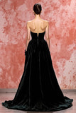 Velvet Black A Line Strapless Long Evening Dress with Slit
