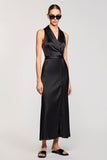 Black Lapel Sheath Long Work Dress
