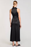 Black Lapel Sheath Long Work Dress