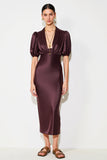 Dark Red Sheath Midi Wedding Guest Dress