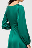 Long Sleeve Square Neck Green Wedding Guest Dress