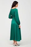 Long Sleeve Square Neck Green Wedding Guest Dress