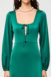 Long Sleeve Square Neck Green Wedding Guest Dress