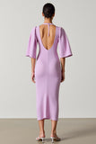 Light Purple Sheath Ruffle Sleeve Wedding Guest Dress With Slit