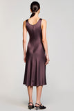 Brown Square Neck Sheath Midi Wedding Guest Dress
