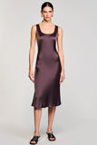 Brown Square Neck Sheath Midi Wedding Guest Dress